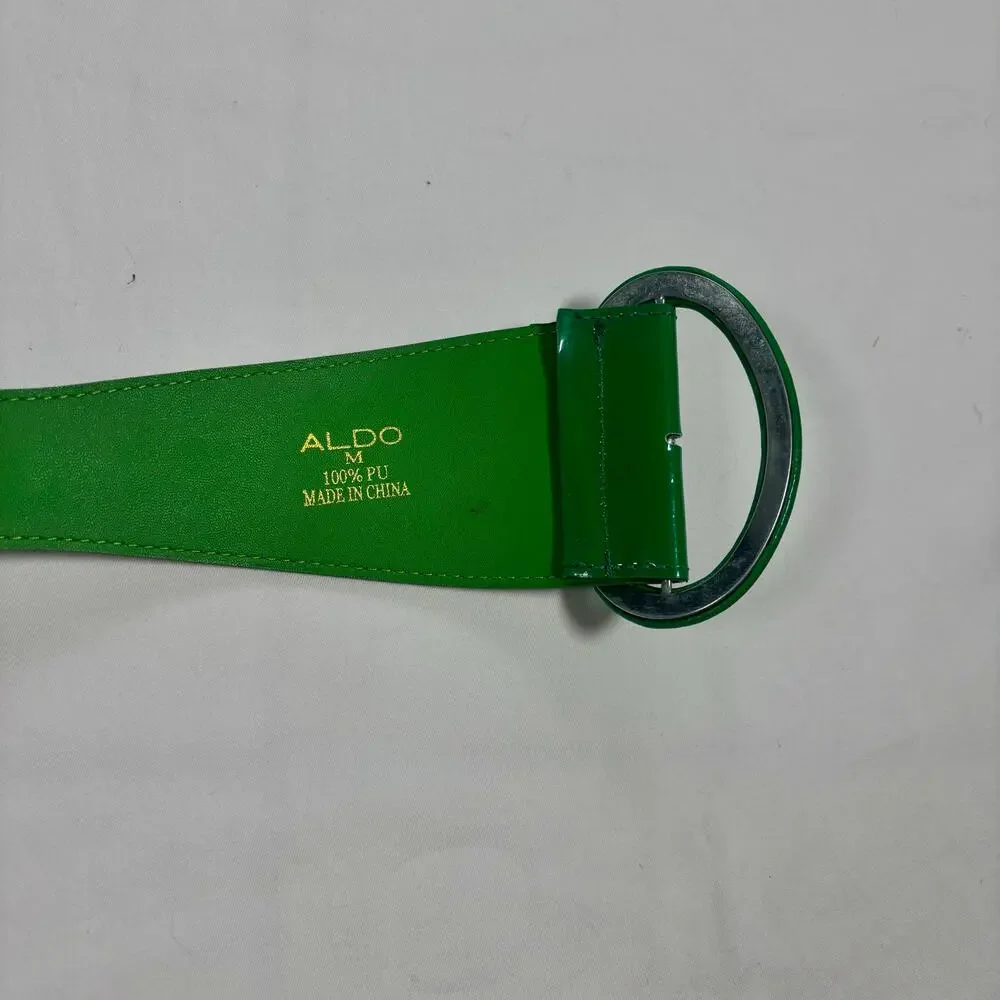 ALDO Kelly Green Wide Belt Womens Medium Chunky Faux Leather Statement Buckle